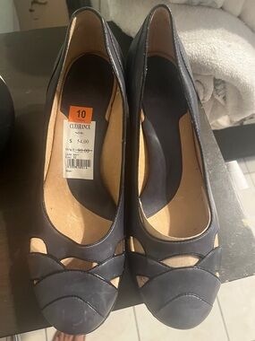 Women’s Navy Peep-Toe Flats - Unbranded